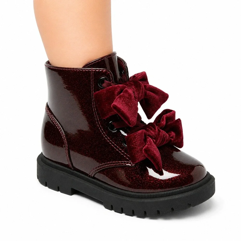 Toddler Estes Shimmer Combat Boots by Cat & Jack Burgundy Size 8 New With Tags